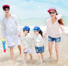 2016夏装新款海边沙滩度假防紫外线透气防晒衣长袖亲子装三口装