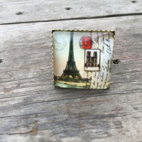 【萌手作】复古巴黎铁塔字母邮戳古铜色方形玻璃开口戒指指环