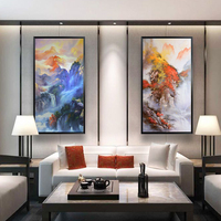 手绘玄关油画新中式客厅挂画山水风景装饰画沙发背景墙抽象画定制