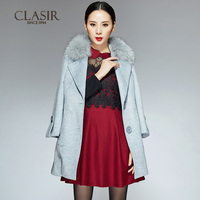 CLASIR/卡莱施新款韩版中长款显瘦毛领羊毛呢子大衣毛呢外套女装