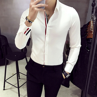 白衬衫男长袖韩版修身潮流紧身立领衬衣发型师夜店男装上衣寸衫衣