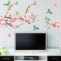 可移除墙贴 雀上枝头 客厅卧室电视沙发背景墙壁贴中国风中式桃花