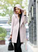 2015秋冬新款 高端双面羊绒大衣 女中长款连帽外套 淑女时尚外套