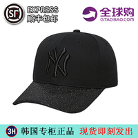 韩国正品MLB男女通用春夏棒球帽子时尚亮片黑色弯檐鸭舌帽子