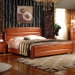 高档实木床1.5米1.8米 橡木床 双人简约中式家具 高箱床储物婚床