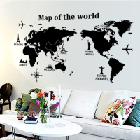 创意自贴墙贴纸现代简约纯色地中海风格世界地图客厅沙发背景贴画