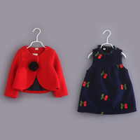 2015新款宝宝冬装女童装 秋冬季加棉厚呢子披肩背心裙子两件套装