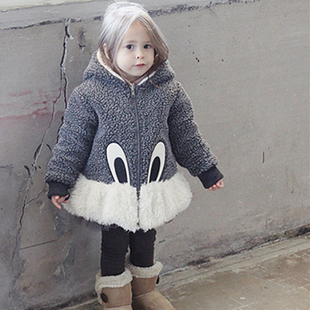 2016新款韩版冬装女童卡通小兔可爱绒衫儿童羊羔绒棉衣棉袄外套