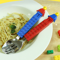 韩国正品进口乐高积木儿童餐具套装叉子勺子学习不锈钢卡通勺叉