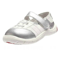 好孩子幼儿女童鞋头层牛皮防滑银色浅口学步鞋成长机能鞋子正品