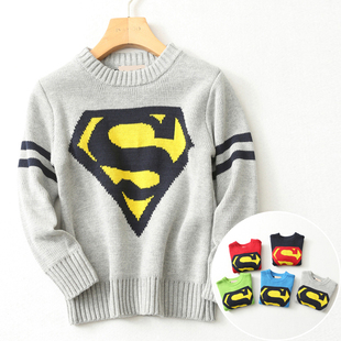 儿童超人标纯色毛衣 2015秋冬季新款  男童女童纯棉长袖毛衣上衣