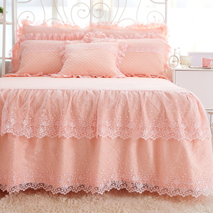 公主风夹棉纯棉蕾丝花边单件床罩床裙式加棉保护床套1.5米1.8x2m