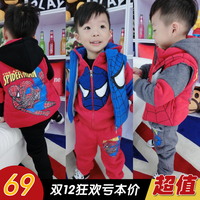 蜘蛛侠宝宝新款超人儿童运动男童装秋冬装加绒加厚卡通三件套装