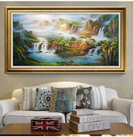 纯手绘现代中式山水风水风景油画卧室客厅聚宝盆沙发背景装饰挂画