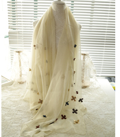 新款3D贴花纯色柔美真丝雪纺围巾空调披肩丝巾防晒立体花朵