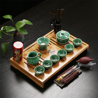 青瓷茶具带茶盘套装功夫茶具手工浮雕龙玉瓷陶瓷家用泡茶整套茶具