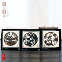 熊猫皮影画镜框摆件 中国特色礼品中国风手工艺品 出国送老外礼品