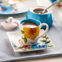 西芙 创意咖啡杯碟套装手绘陶瓷早餐杯拿铁杯下午茶杯子红茶杯