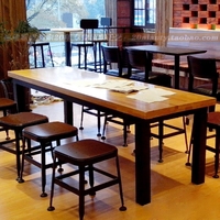 美式星巴克吧台椅实木铁艺会议桌电脑桌复古餐桌茶几长方形餐桌