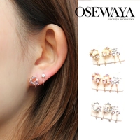 日本OSEWAYA耳饰 圆形水钻OL气质 U型金属耳夹 4个入 无耳洞耳环