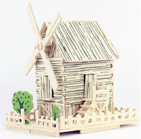 田园小风车 积木拼图 益智玩具 建筑模型 3D木制立体拼图拼版