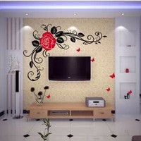 电视背景墙贴 3D立体水晶亚克力墙贴 浪漫玫瑰花 卧室客厅装饰