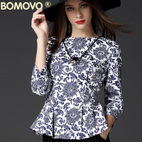 Bomovo欧美2016秋季新款打底衫女花色小衫显瘦上衣欧洲站T恤女装