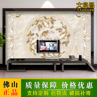 中式瓷砖背景墙仿大理石纹 客厅沙发电视背景墙瓷砖 浮雕鸳鸯鲤鱼