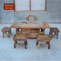 中式实木功夫茶桌椅组合泡茶台艺桌将军台明清仿新古典核桃木家具