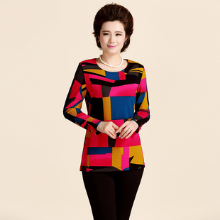 2015新款韩版修身女t恤秋装女长袖打底衫中老年妈妈装大码女上衣