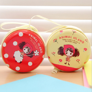 韩国创意可爱马口铁普拉女孩迷你圆形零钱包耳机硬币袋小学生儿童