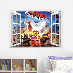 lego乐高游戏3D假窗户儿童房幼儿园墙贴  卧室客厅电视背景墙贴画