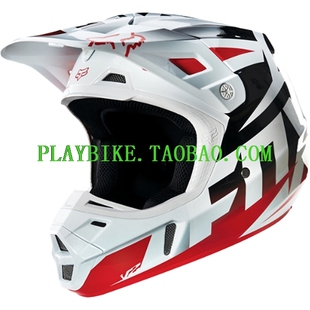 16款 美国 FOX 全盔 越野摩托 MX ATV 骑行头盔全盔灰V2 Race  白