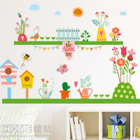 可移除墙贴 花样晴天 卡通儿童房客厅卧室背景墙贴纸花朵元素植物