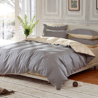 全棉斜纹纯色素色双拼纯棉四件套1.5m简约床单床笠被套床上用品