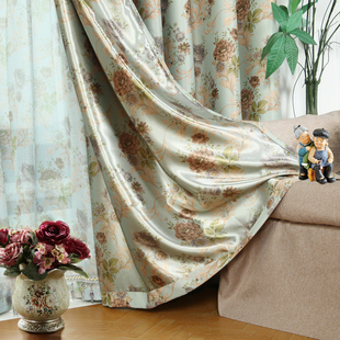 美式田园窗帘布艺全遮光双面印花布定制窗帘欧式客厅卧室飘窗成品