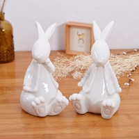 混批ZAKKA杂货家居陶瓷动物摆件 纯白兔子工艺品 复古兔子彼得兔