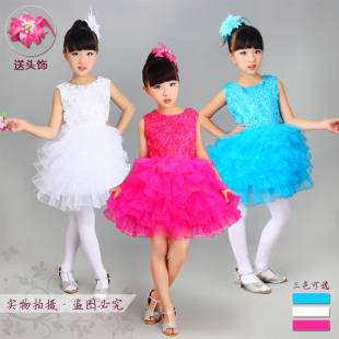 新款女孩红白蓝三色蓬蓬裙六一儿童舞台表演服女孩连衣公主裙包邮