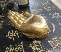 新中式复古时尚创意仿古摆件 茶几烟灰缸-佛手禅（泥色、金）包邮