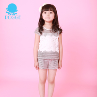 POGGE 童装女童格子三件套 儿童短袖上衣短裤套装 时尚韩版套装