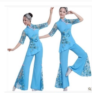 秧歌舞蹈演出服女古典扇子舞服装民族舞台表演服饰2015新款腰鼓服