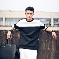 2015夏装 韩版男士太空棉棉轮廓空气层潮流黑白拼接时尚短袖T恤