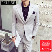 高端定制IKLLSP 新款男青年高档小西装修身两粒单排扣休闲西服