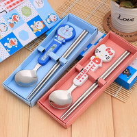 可爱儿童餐具套装开通不锈钢勺子筷子两件套礼盒旅行幼儿礼品筷勺