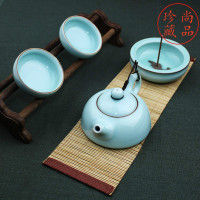 包邮 尚品龙泉青瓷茶具套装 两人装 天青色釉 正吕高档礼品茶具
