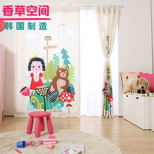 韩国窗帘代购ANY小公主和小熊半遮光儿童房短窗帘140×225