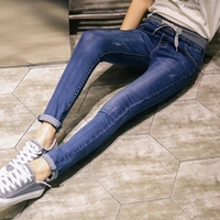 2016夏季新款韩版女装弹力裤紧身小脚磨白铅笔裤高腰长裤牛仔裤