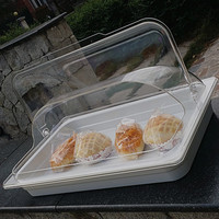 面包水果蛋糕食物展示盘带盖密胺托盘自助餐盘试吃盘透明翻盖批发