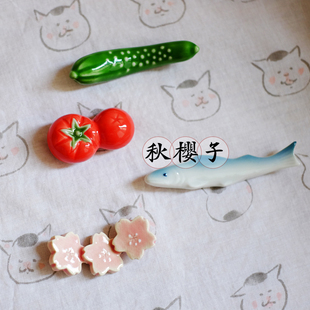 【现货】日本职人美浓烧筷托架箸置集合1三重樱花黄瓜番茄秋刀鱼
