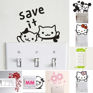 秒杀家饰品墙贴纸韩国创意插座贴kitty两只小猫咪花米奇开关贴纸
